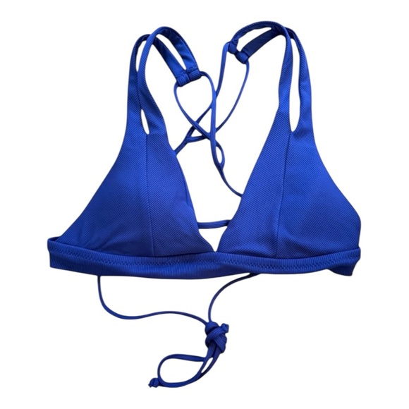 Becca Fine Line Rib Elaine Split Strap Halter Swim Top Starry Night NWT - Picture 2 of 6